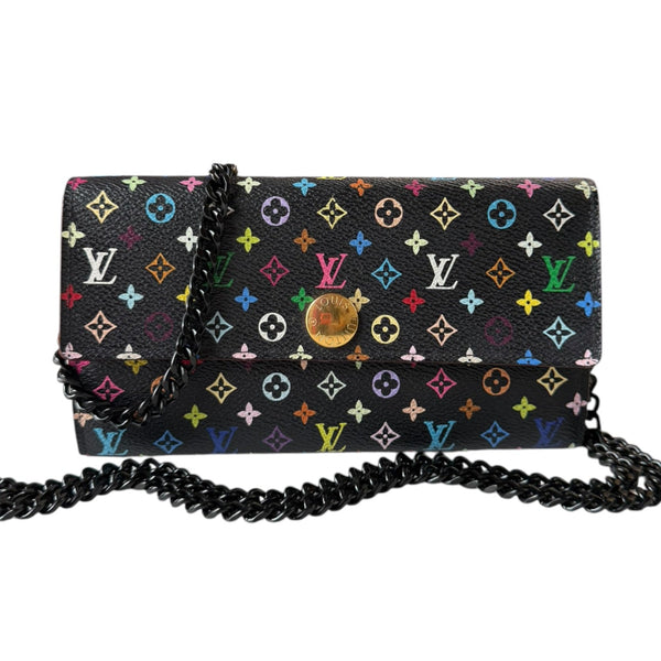 LOUIS VUITTON Black Multicolor Monogram Sarah Wallet with Chain Louis Vuitton