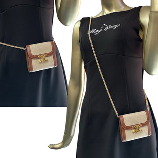 CELINE Canvas and Leather Triomphe Compact Trifold Wallet with Adjustable Chain Celine