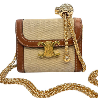 CELINE Canvas and Leather Triomphe Compact Trifold Wallet with Adjustable Chain Celine
