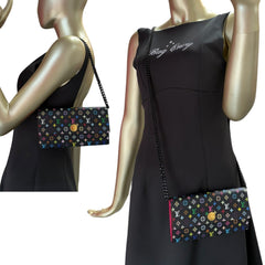 LOUIS VUITTON Black Multicolor Monogram Sarah Wallet with Chain Louis Vuitton