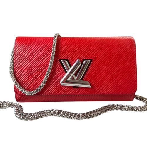 LOUIS VUITTON Red Epi Leather Twist Wallet with Chain Louis Vuitton