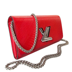 LOUIS VUITTON Red Epi Leather Twist Wallet with Chain Louis Vuitton