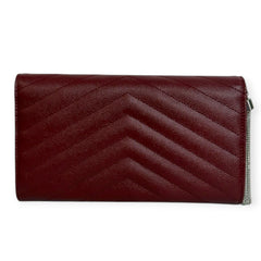 SAINT LAURENT Scarlet Red Grain de Poudre Chevron Cassandra YSL Clutch with Chain Saint Laurent