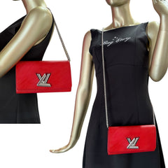 LOUIS VUITTON Red Epi Leather Twist Wallet with Chain Louis Vuitton
