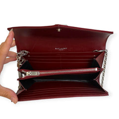 SAINT LAURENT Scarlet Red Grain de Poudre Chevron Cassandra YSL Clutch with Chain Saint Laurent