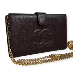 CHANEL Black Caviar Leather Timeless Wallet with added adjustable chain Chanel