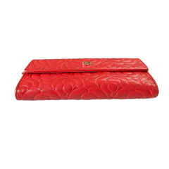 CHANEL Red Lambskin GHW Camellia Long Flap Wallet Chanel