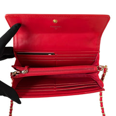 CHANEL Red Lambskin GHW Camellia Long Flap Wallet Chanel