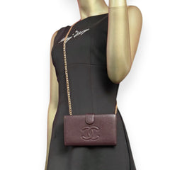 CHANEL Black Caviar Leather Timeless Wallet with added adjustable chain Chanel