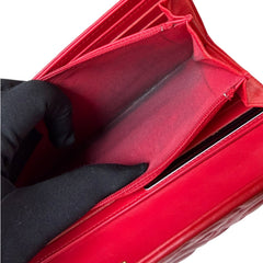 CHANEL Red Lambskin GHW Camellia Long Flap Wallet Chanel
