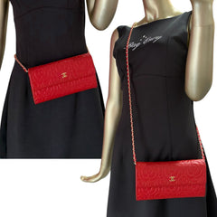 CHANEL Red Lambskin GHW Camellia Long Flap Wallet Chanel