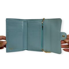 CHANEL Light Blue Caviar Classic Flap Medium Compact Trifold Wallet with adjustable chain Chanel