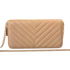 CHANEL Beige Aged Calfskin Chevron GHW Zip Wallet Chanel