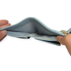 CHANEL Light Blue Caviar Classic Flap Medium Compact Trifold Wallet with adjustable chain Chanel