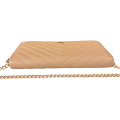 CHANEL Beige Aged Calfskin Chevron GHW Zip Wallet Chanel