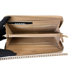 CHANEL Beige Aged Calfskin Chevron GHW Zip Wallet Chanel