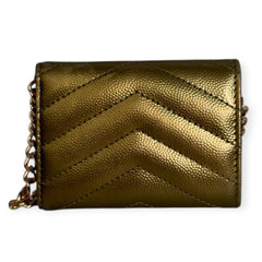 SAINT LAURENT Bronze Leather YSL Compact Trifold Wallet with Adjustable Chain Saint Laurent