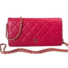 CHANEL Magenta Lambskin Quilted Yen Wallet Chanel