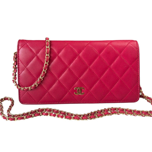 CHANEL Magenta Lambskin Quilted Yen Wallet Chanel