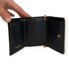 SAINT LAURENT Bronze Leather YSL Compact Trifold Wallet with Adjustable Chain Saint Laurent