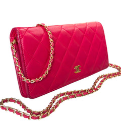 CHANEL Magenta Lambskin Quilted Yen Wallet Chanel