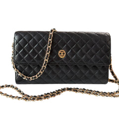 CHANEL Black Micro Quilted Lambskin GHW Long Flap Wallet Chanel