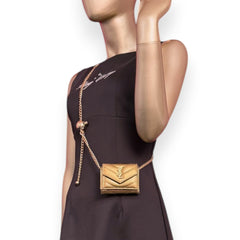 SAINT LAURENT Bronze Leather YSL Compact Trifold Wallet with Adjustable Chain Saint Laurent