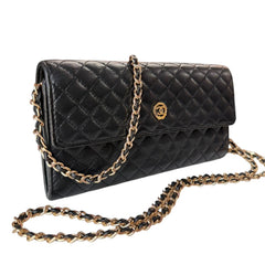 CHANEL Black Micro Quilted Lambskin GHW Long Flap Wallet Chanel