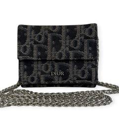 DIOR Black Oblique Compact Wallet with Adjustable Chain Dior