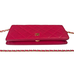 CHANEL Magenta Lambskin Quilted Yen Wallet Chanel