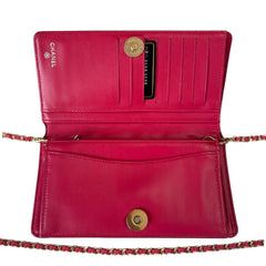 CHANEL Magenta Lambskin Quilted Yen Wallet Chanel
