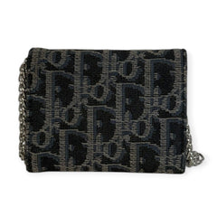 DIOR Black Oblique Compact Wallet with Adjustable Chain Dior