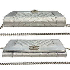 CHANEL Metallic Silver Goatskin Mademoiselle Flap Wallet Chanel