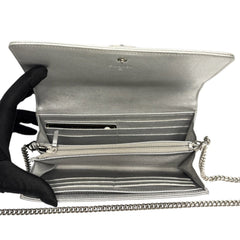 CHANEL Metallic Silver Goatskin Mademoiselle Flap Wallet Chanel
