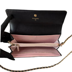 CHANEL Black Micro Quilted Lambskin GHW Long Flap Wallet Chanel