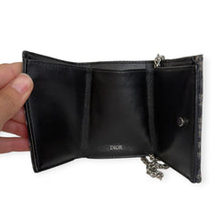 DIOR Black Oblique Compact Wallet with Adjustable Chain Dior