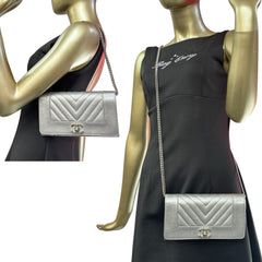 CHANEL Metallic Silver Goatskin Mademoiselle Flap Wallet Chanel