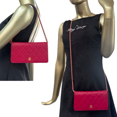CHANEL Magenta Lambskin Quilted Yen Wallet Chanel