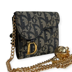 DIOR Navy Oblique Compact Saddle Wallet with Adjustable Chain Dior