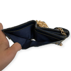 DIOR Navy Oblique Compact Saddle Wallet with Adjustable Chain Dior