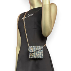 DIOR Navy Oblique Compact Saddle Wallet with Adjustable Chain Dior