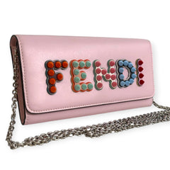 FENDI Pink Leather Rainbow Stud Wallet with Chain (Copy) Fendi
