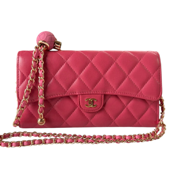 CHANEL Pink Lambskin GHW Classic Flap Gusseted Wallet Chanel