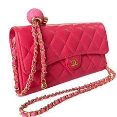 CHANEL Pink Lambskin GHW Classic Flap Gusseted Wallet Chanel