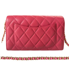 CHANEL Pink Lambskin GHW Classic Flap Gusseted Wallet Chanel