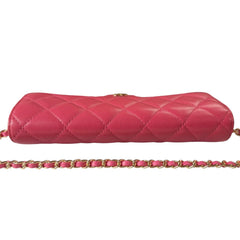 CHANEL Pink Lambskin GHW Classic Flap Gusseted Wallet Chanel