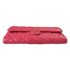 CHANEL Pink Lambskin GHW Classic Flap Gusseted Wallet Chanel