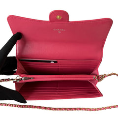CHANEL Pink Lambskin GHW Classic Flap Gusseted Wallet Chanel
