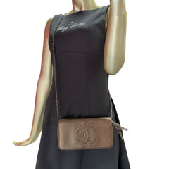 CHANEL Dark Bronze Grained Leather Timeless Zip Wallet on Chain Chanel