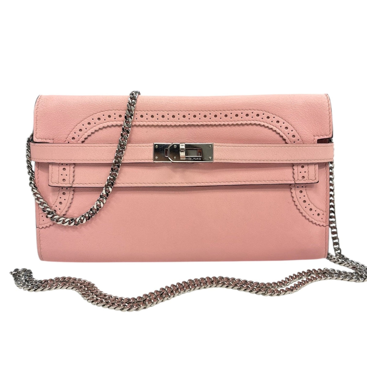 HERMES Rose Sakura Swift Leather Ghillies Kelly Wallet with Added Insert/Chain Hermes